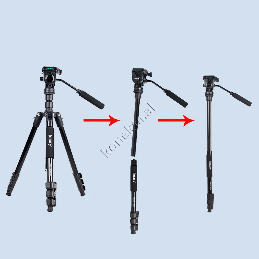 Trekëmbesh (Tripod) Profesional me Kokë Hidraulike i Çmontueshëm si Monopod dhe Gjatësi e Kënd Të Gradueshëm për Kamera, Telefon, Tablet ,GoPro, SLR,  Etj.
