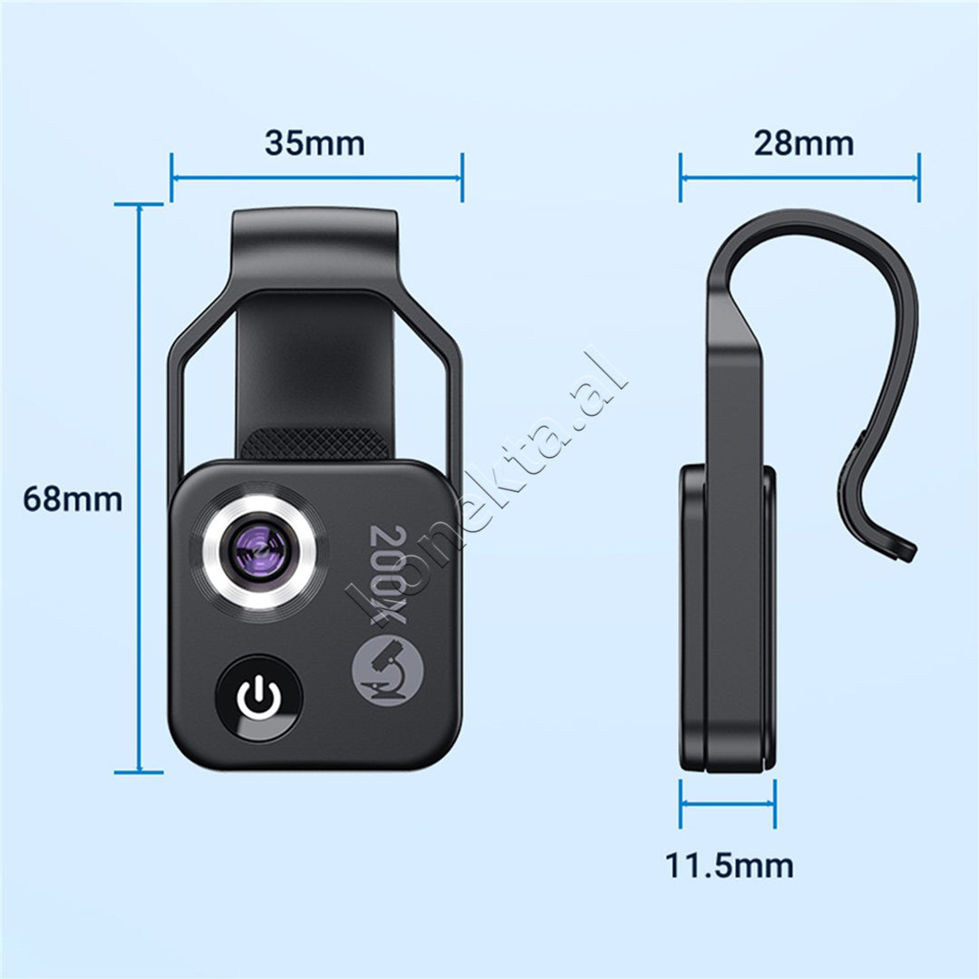 Lente Mikroskopike 200X HD Per Telefon Me Drite LED Apexel