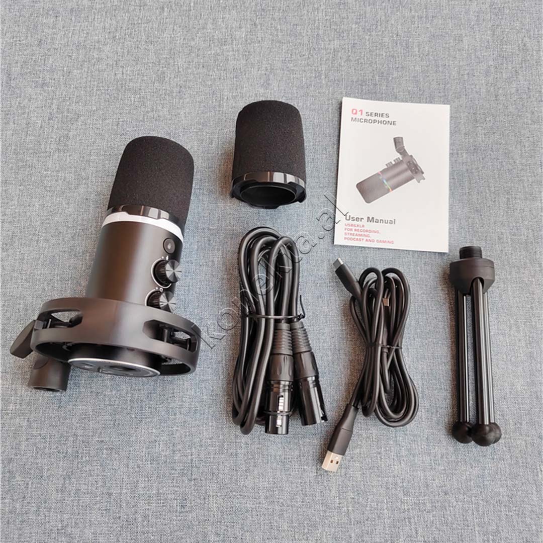 Mikrofon USB/XLR Me Krah Mbajtës Dhe Drita RGB Yanmai