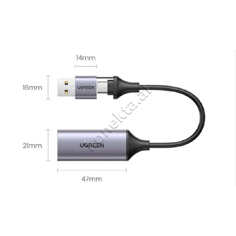 Adaptor Kabell Nga HDMI 4K @60Hz Ne USB-A & USB-C Ugreen