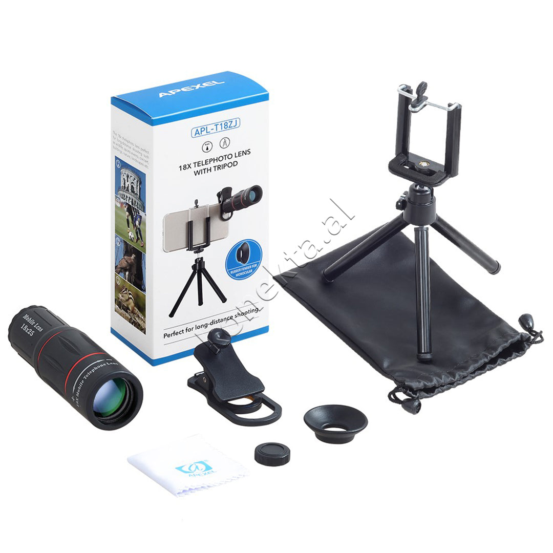 Lente Zmadhuese 18X Per Telefon Apexel Me Kapese Dhe Tripod