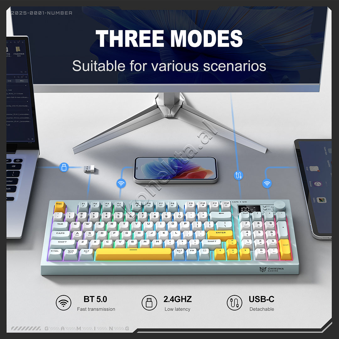 Tastiere Gaming Tri-Mode RGB Me Ekran LCD Onikuma