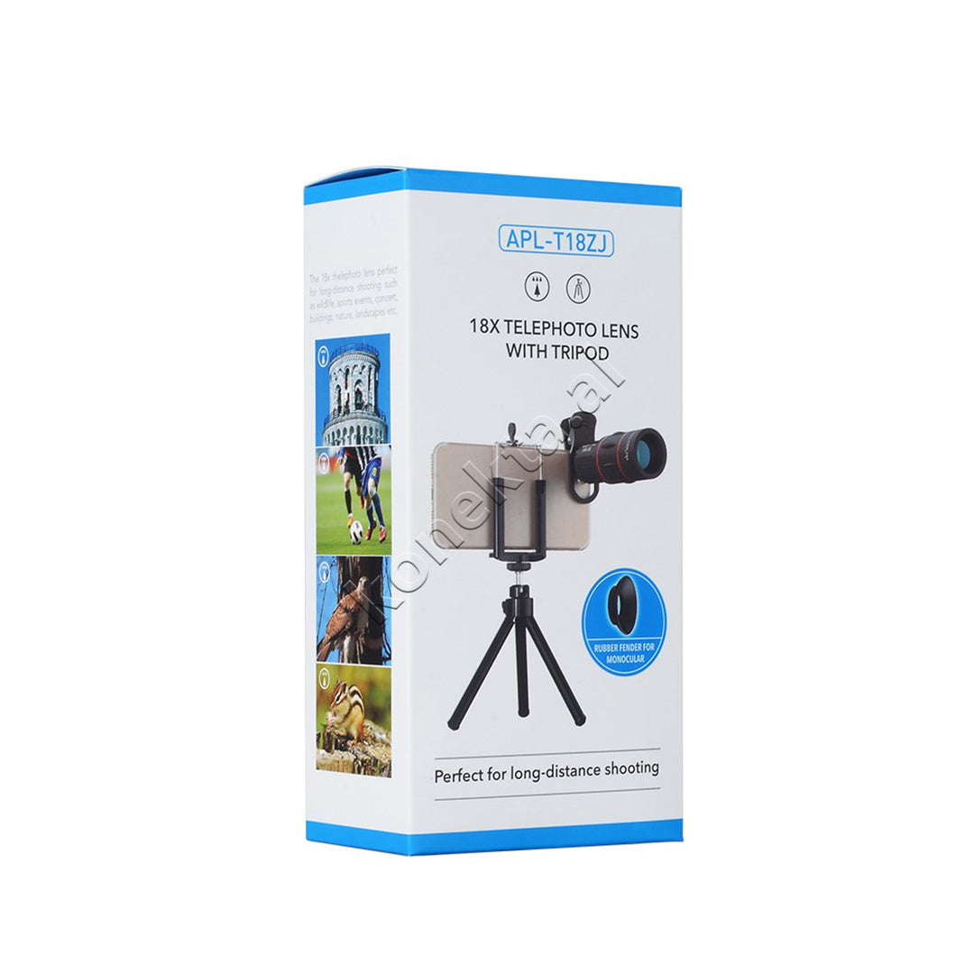 Lente Zmadhuese 18X Per Telefon Apexel Me Kapese Dhe Tripod