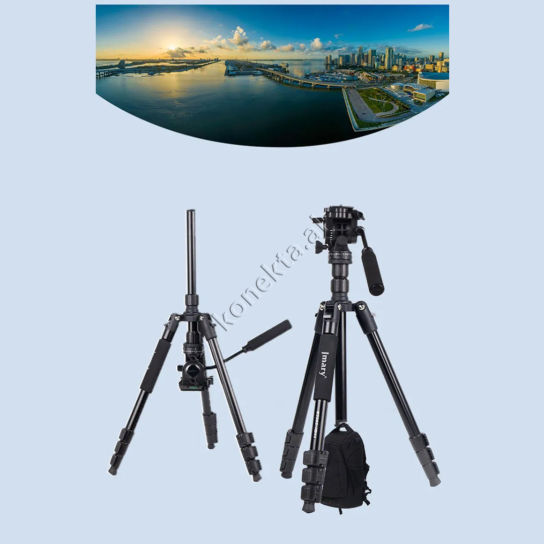 Trekëmbesh (Tripod) Profesional me Kokë Hidraulike i Çmontueshëm si Monopod dhe Gjatësi e Kënd Të Gradueshëm për Kamera, Telefon, Tablet ,GoPro, SLR,  Etj.