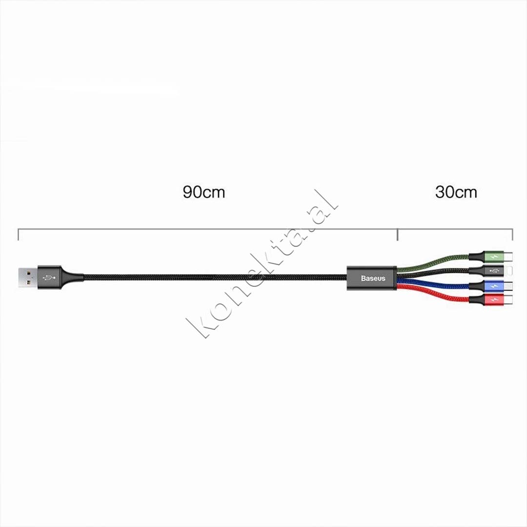 Kabell Karikimi Baseus 4 Ne 1 USB-A Ne 2xLightning, 1xUSB-C & 1xMicro USB 3.5A 1.2m
