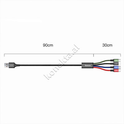 Kabell Karikimi Baseus 4 Ne 1 USB-A Ne 2xLightning, 1xUSB-C & 1xMicro USB 3.5A 1.2m