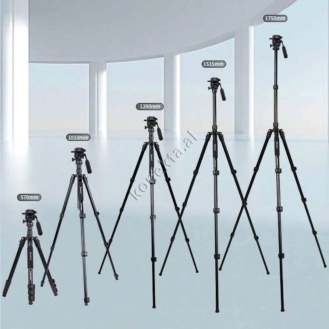 Trekëmbesh (Tripod) Profesional me Kokë Hidraulike i Çmontueshëm si Monopod dhe Gjatësi e Kënd Të Gradueshëm për Kamera, Telefon, Tablet ,GoPro, SLR,  Etj.