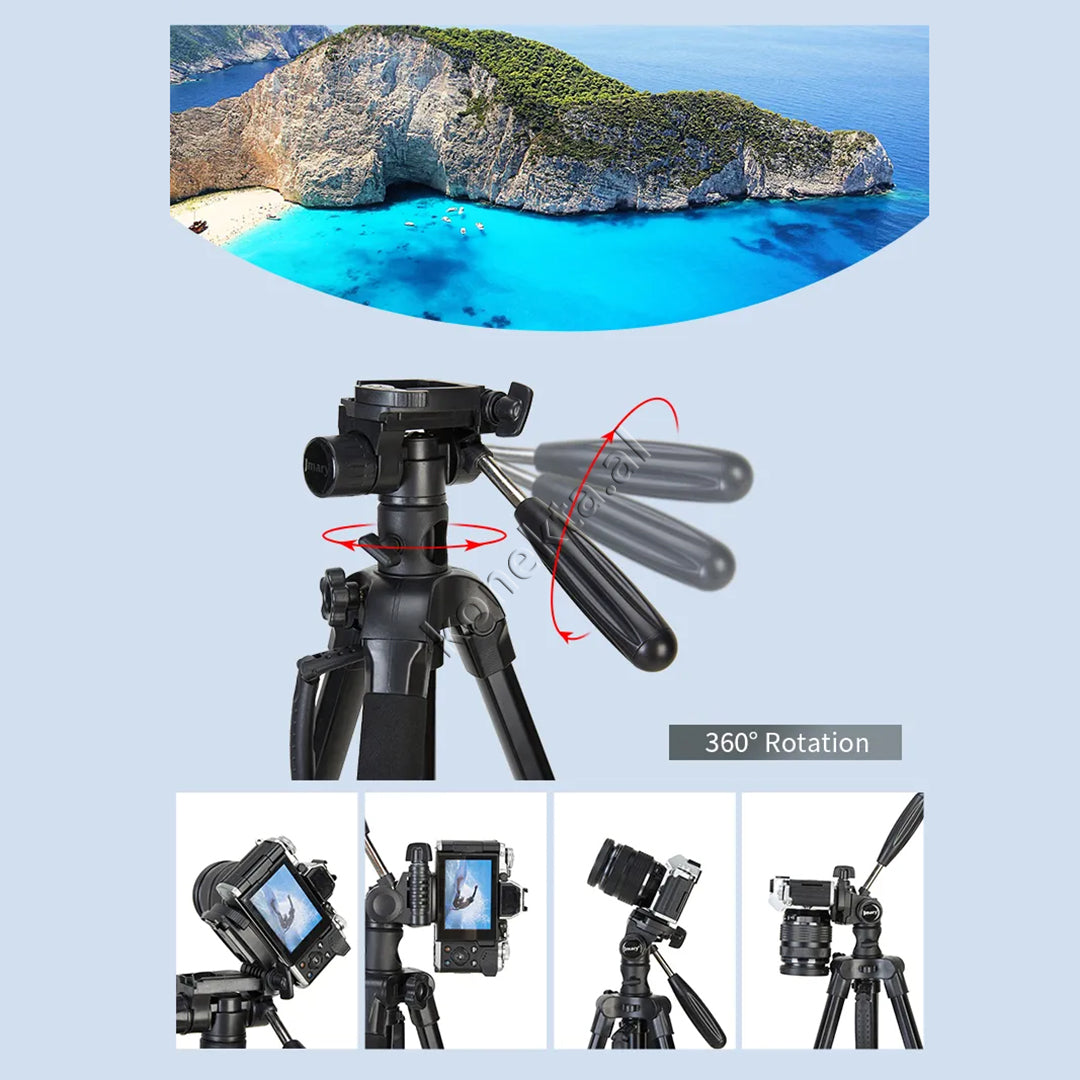 Trekëmbesh (Tripod) Profesional i Çmontueshëm për Regjistrime Dinamike Vertikale dhe Horizontale si Monopod me Gjatësi dhe Kënd Të Gradueshëm për Kamera, Telefon, Tablet ,GoPro, SLR,  Etj.