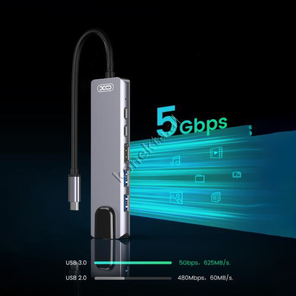 Adaptor Me Shume Porta 6 Ne 1 XO Per Laptop/Tablet/Telefon Me Porte Type-C