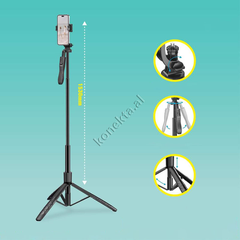 Mbajtese Telefoni Moxom Trekembesh (Tripod) Me Bluetooth Per Selfie (Selfie Stick)