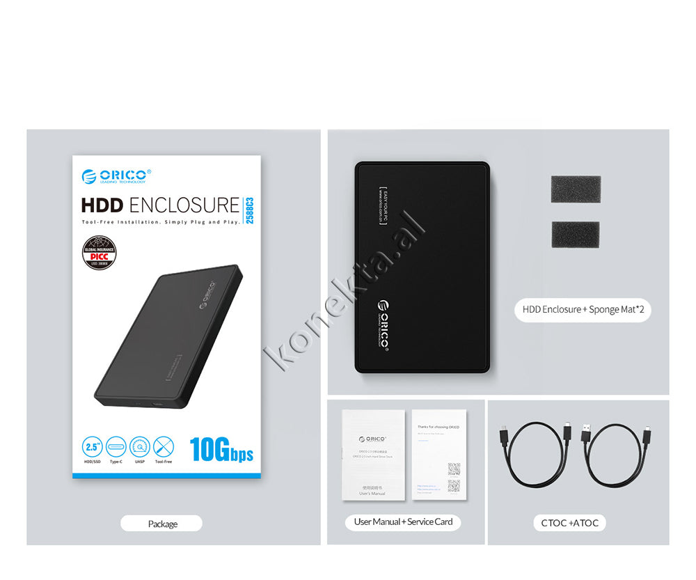 Mbajtese Dhe Lexuese Hard Disk / SSD 2.5" Orico Me Porte Type-C