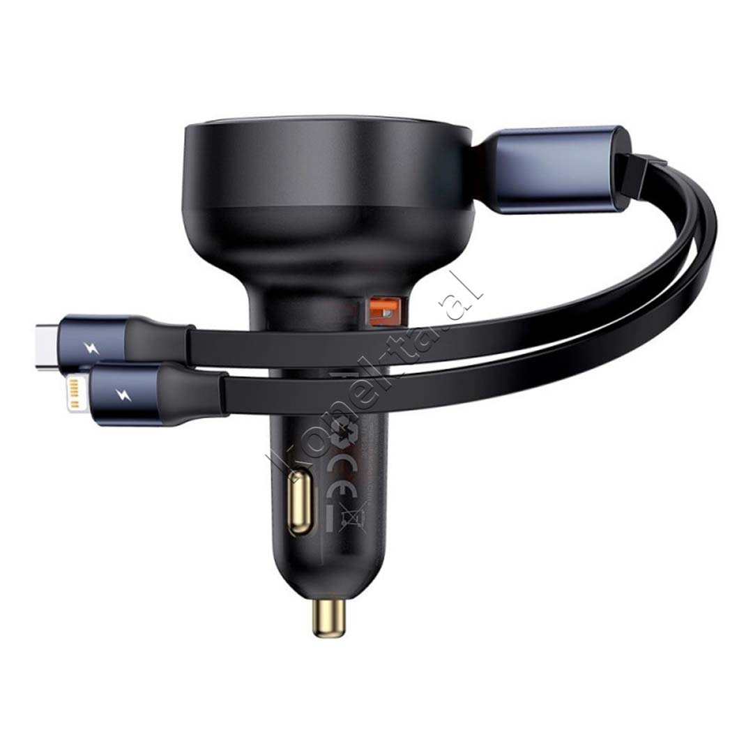 Adaptor Karikimi Per Makine 60W Me Porte USB-A Dhe Fishe Lightning & Type-C Baseus