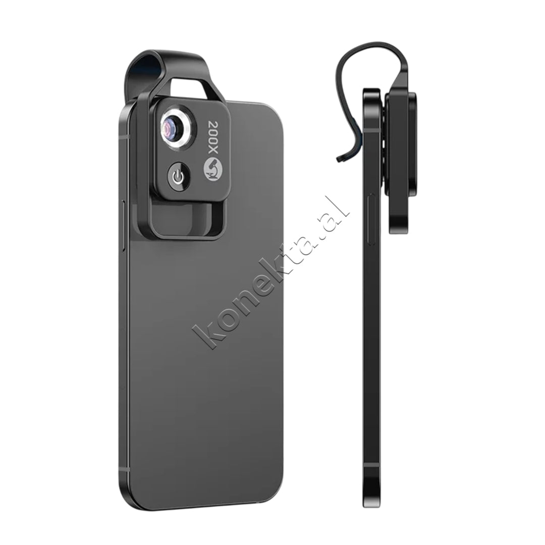 Lente Mikroskopike 200X HD Per Telefon Me Drite LED Apexel