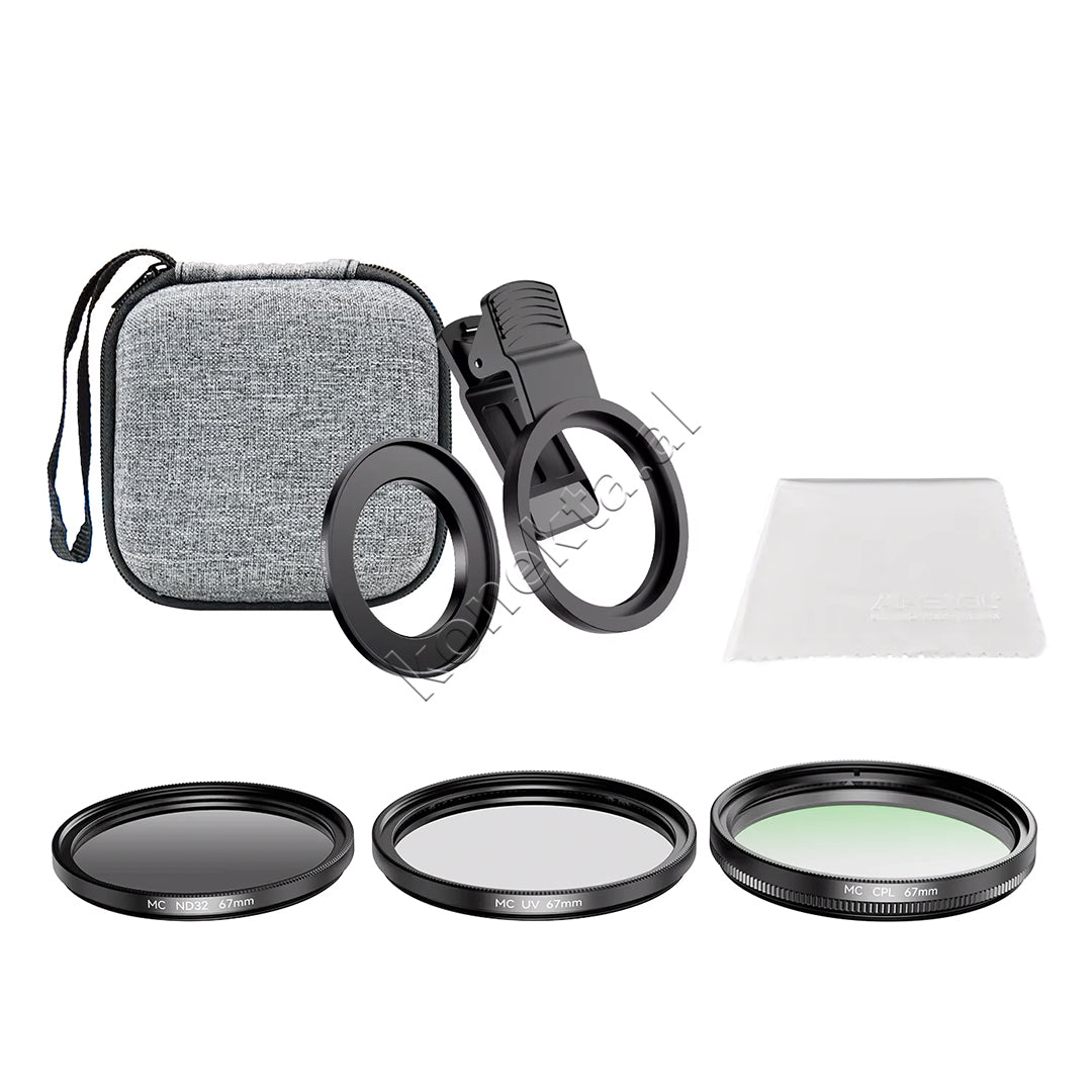 Set Filtrash CPL + UV + ND32 Me Kapese Universale 67 mm Per Smartphone Apexel