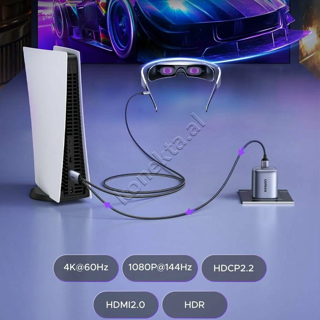 Kabell HDMI Ne USB-C 4K 60Hz Me Fishe USB-A Per Energji 2m Ugreen