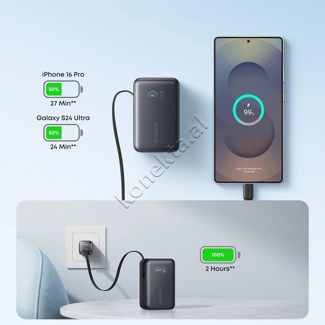 Bateri E Jashtme Magnetike 10000mAh 45W Me Fishe Te Terheqshme Type-C Anker