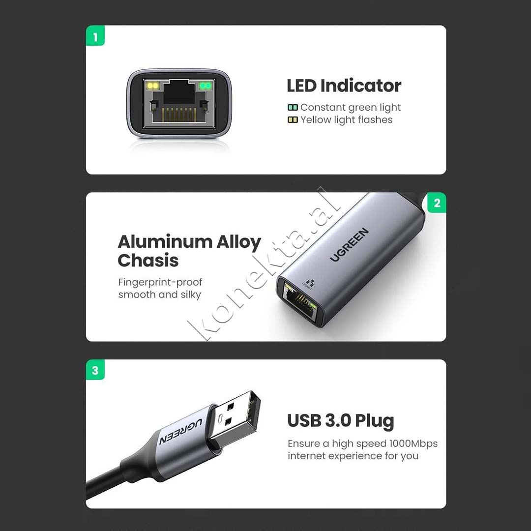 Adaptor Interneti Ugreen Nga USB3.0 Ne Porte Ethernet 1Gbps