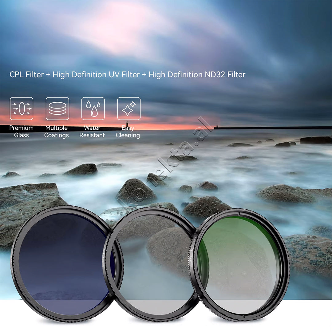 Set Filtrash CPL + UV + ND32 Me Kapese Universale 67 mm Per Smartphone Apexel