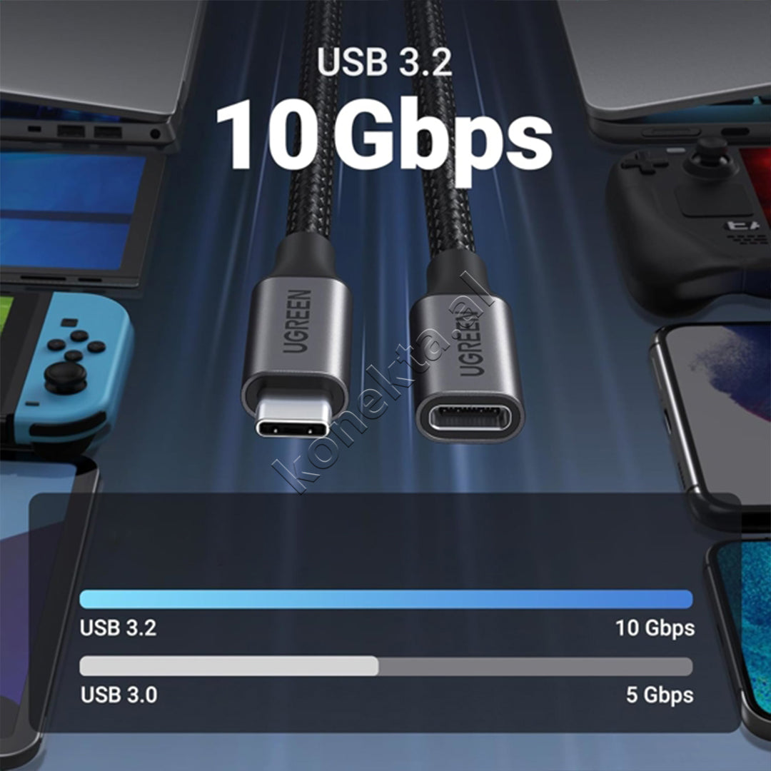 Kabell USB-C (M) Ne USB-C (F) Ugreen 1m