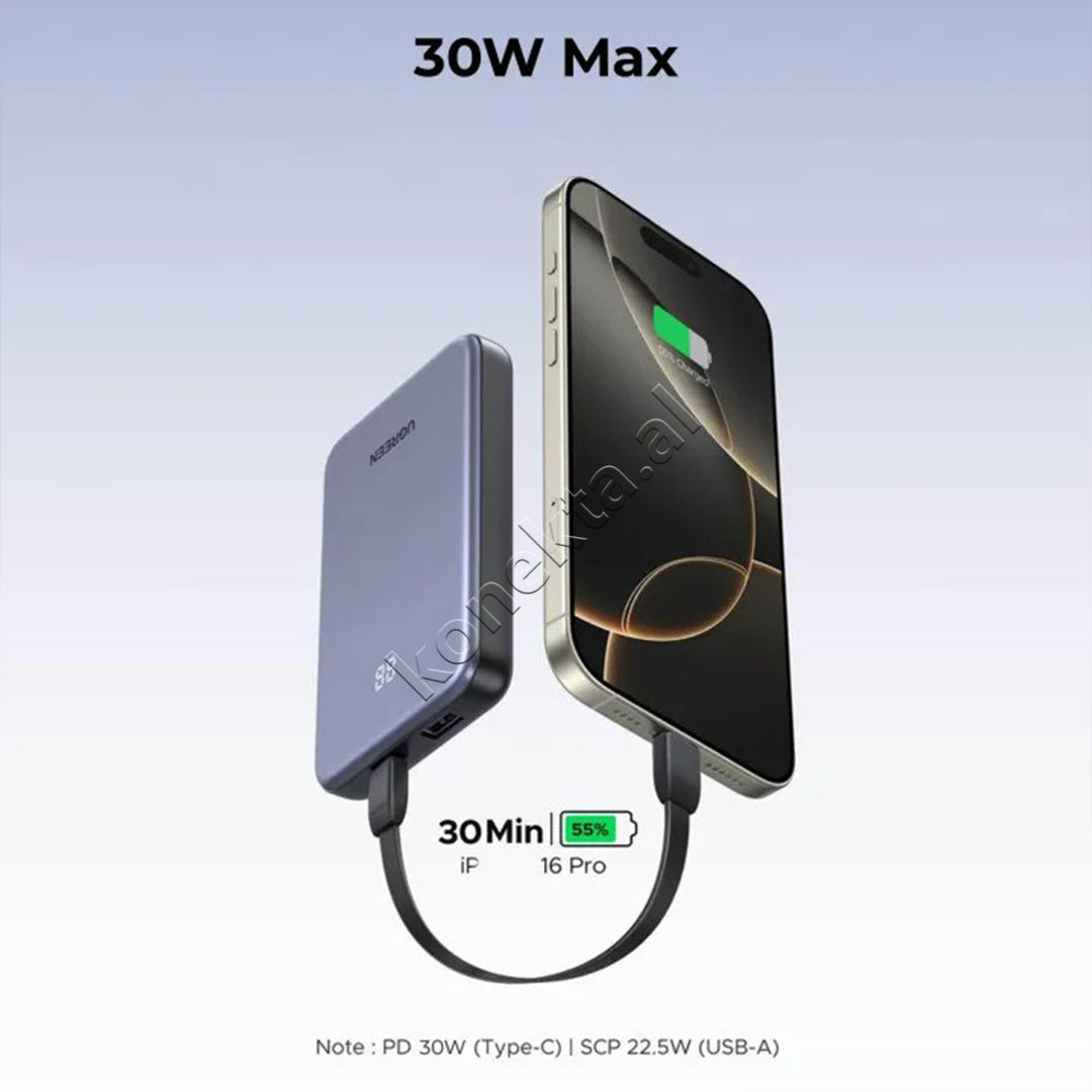 Bateri e Jashtme 20000mAh 30W Me Kabllo Te Integruara Ugreen