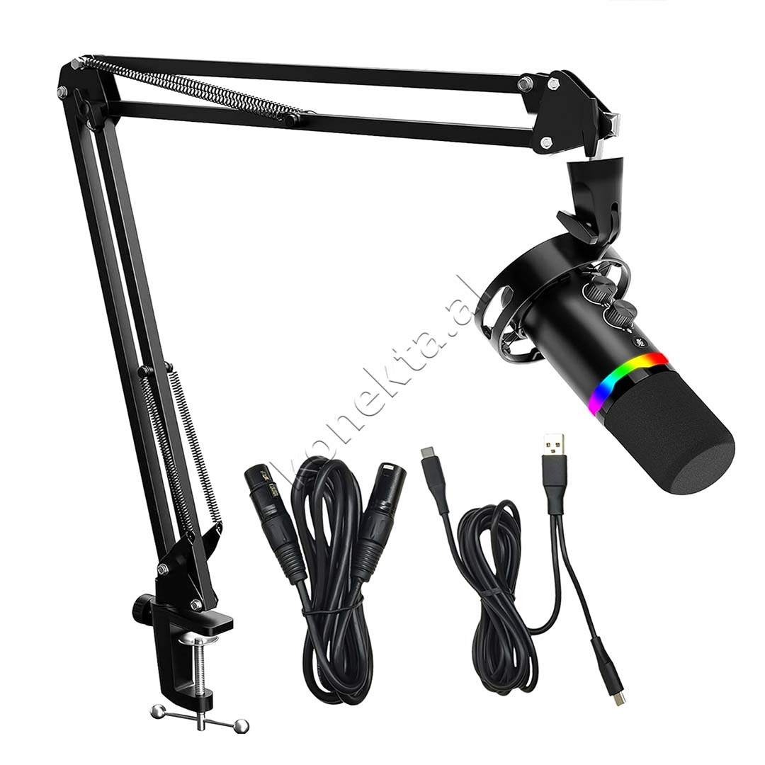 Mikrofon USB/XLR Me Krah Mbajtës Dhe Drita RGB Yanmai