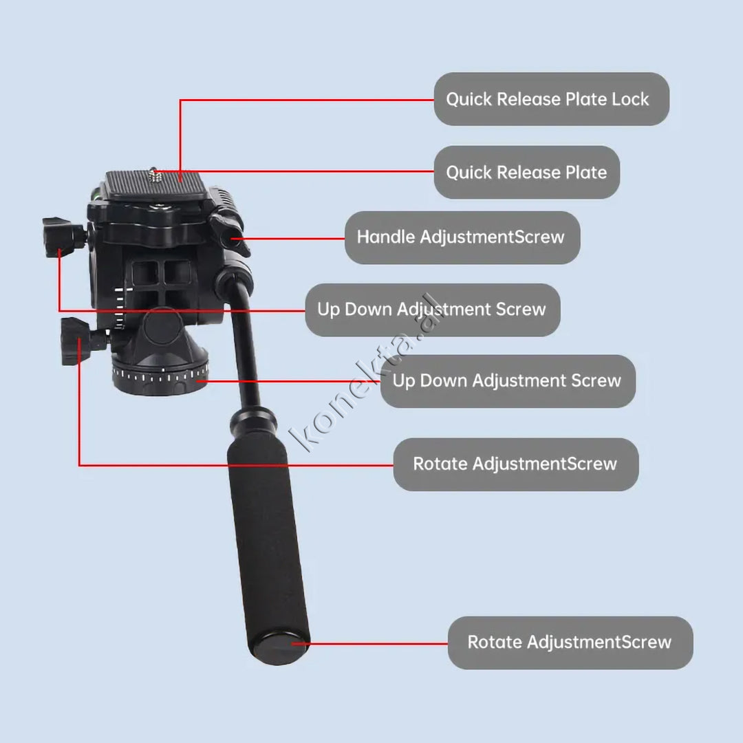 Trekëmbesh (Tripod) Profesional me Kokë Hidraulike i Çmontueshëm si Monopod dhe Gjatësi e Kënd Të Gradueshëm për Kamera, Telefon, Tablet ,GoPro, SLR,  Etj.