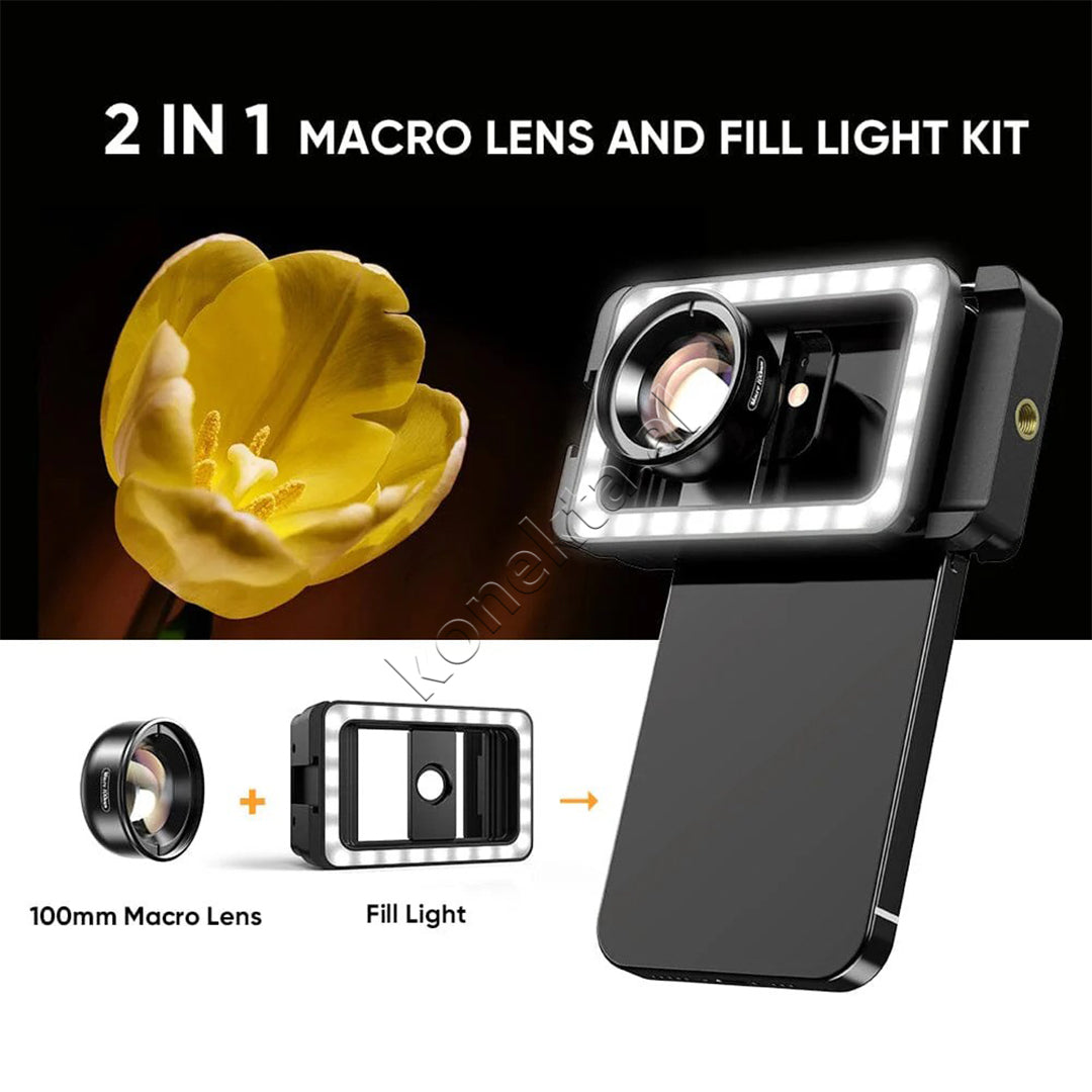 Set Lente Makro HD 100mm Me Drite Led Apexel