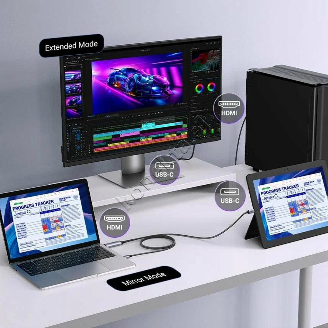 Kabell HDMI Ne USB-C 4K 60Hz Me Fishe USB-A Per Energji 2m Ugreen