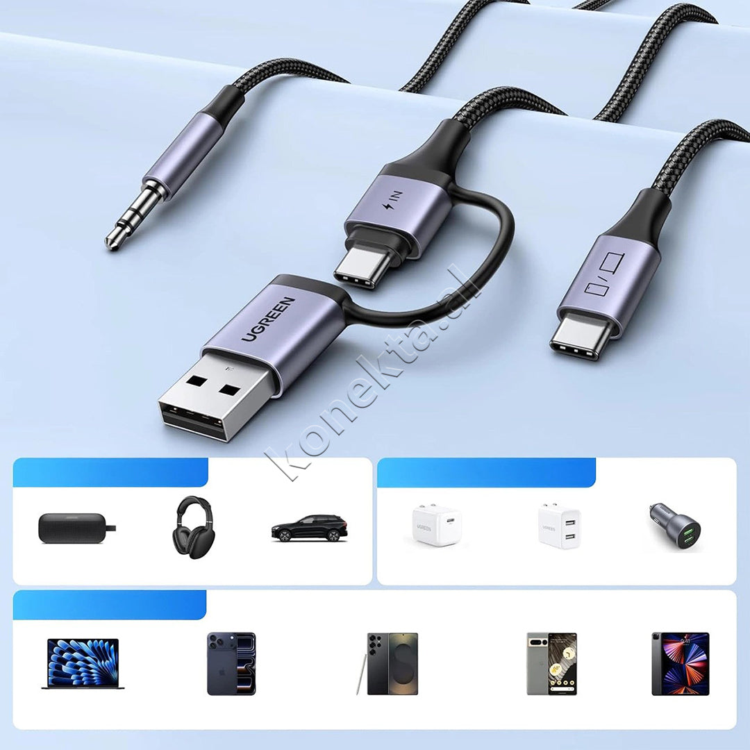 Adaptor Audio 2 Ne 1 USB-C - USB-A/C + AUX Ugreen