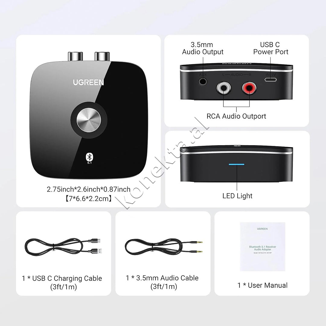 Marres Audio Bluetooth 5.1 Me HiFi, 2x RCA Dhe 3.5 mm UGreen