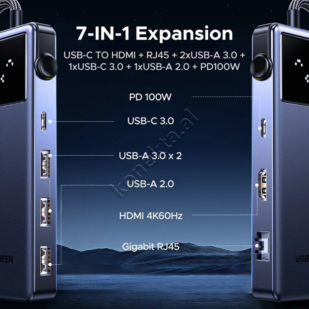 Hub Uno 7 Ne 1 Me Fishe Type-C Dhe Ekran Digjital Ugreen