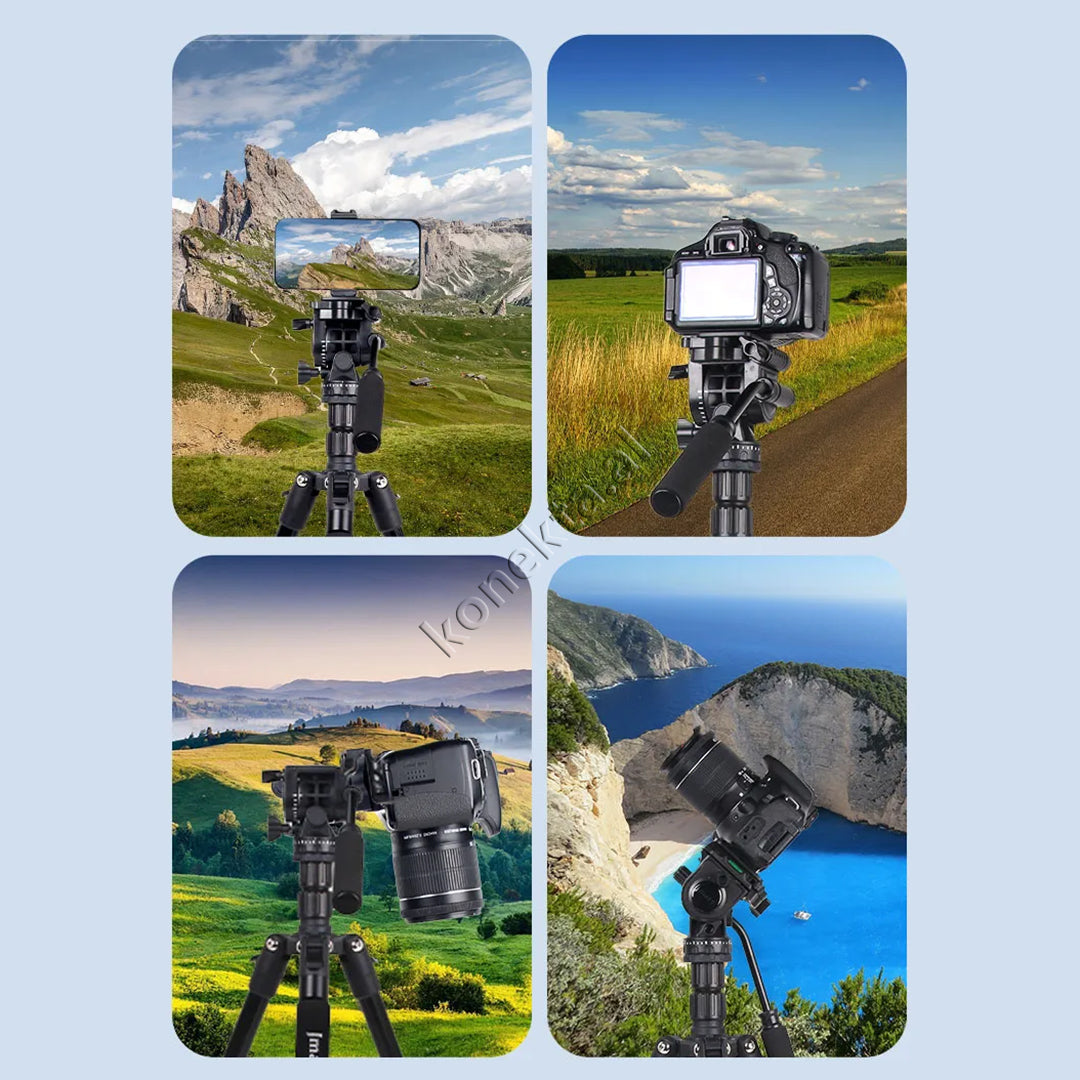 Trekëmbesh (Tripod) Profesional me Kokë Hidraulike i Çmontueshëm si Monopod dhe Gjatësi e Kënd Të Gradueshëm për Kamera, Telefon, Tablet ,GoPro, SLR,  Etj.