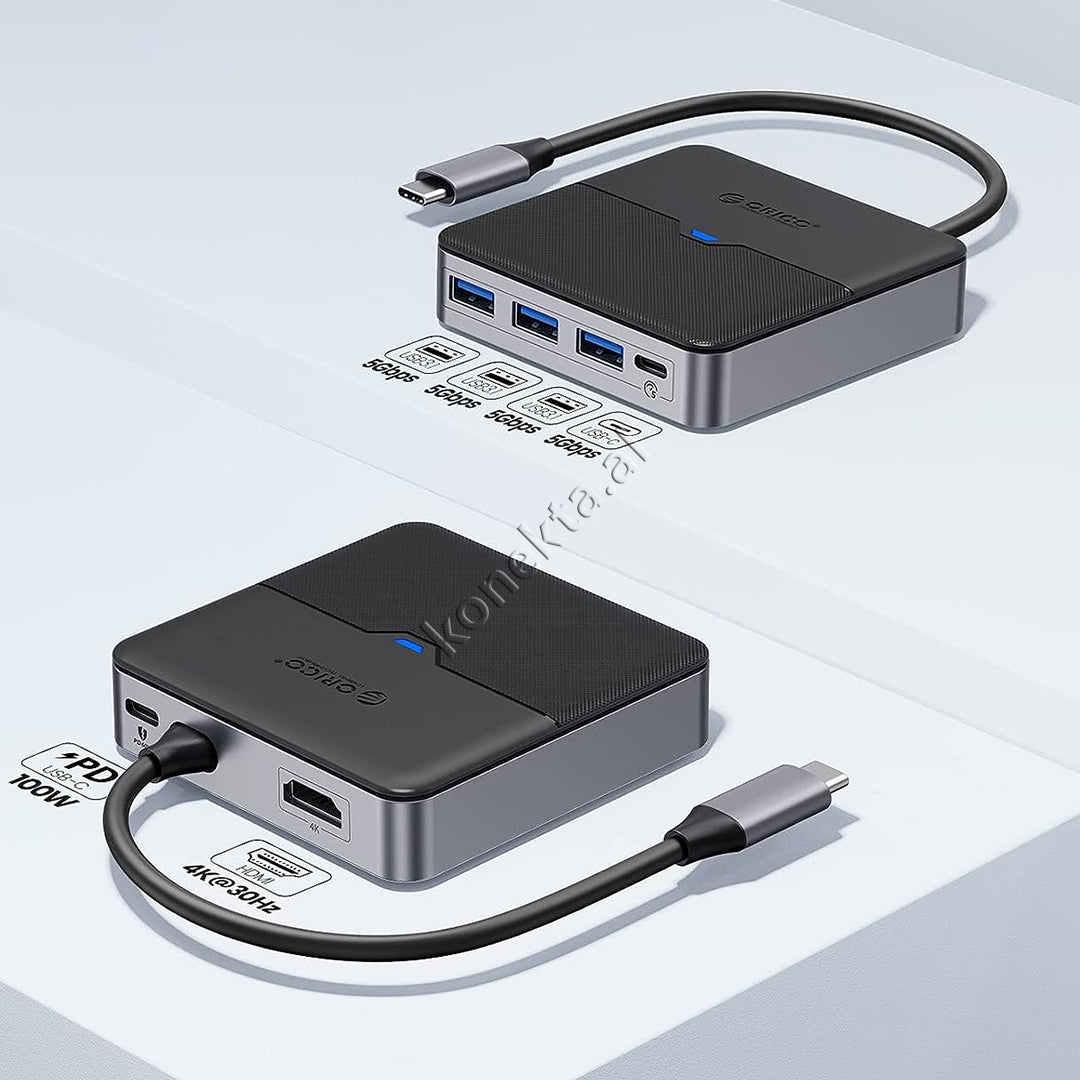 Adaptor HUB Type-C Orico 6 Në 1 Me Port HDMI 4k@30Hz Dhe PD 100W