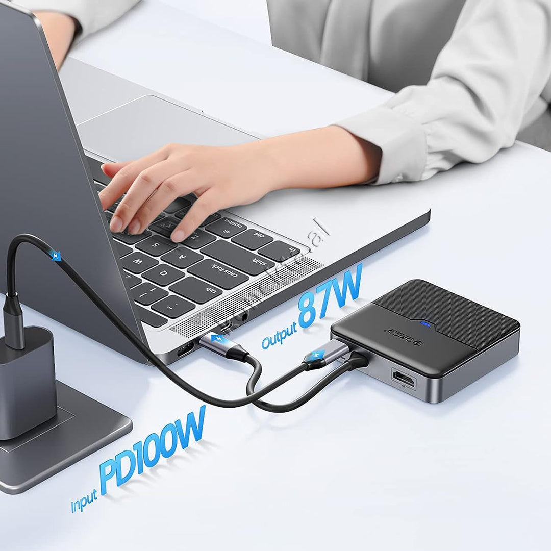 Adaptor HUB Type-C Orico 6 Në 1 Me Port HDMI 4k@30Hz Dhe PD 100W