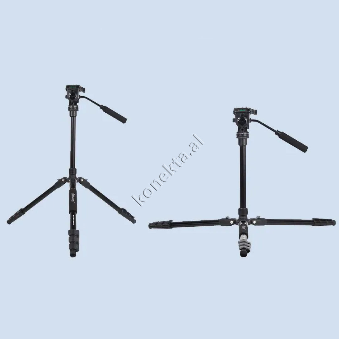 Trekëmbesh (Tripod) Profesional me Kokë Hidraulike i Çmontueshëm si Monopod dhe Gjatësi e Kënd Të Gradueshëm për Kamera, Telefon, Tablet ,GoPro, SLR,  Etj.