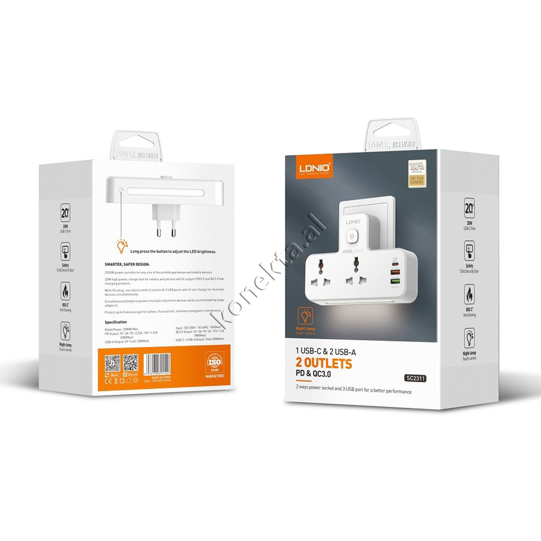 Multiprize 2 Vendeshe Me 3 Porta Karikimi Te Shpejte dhe Dritë Nate LED