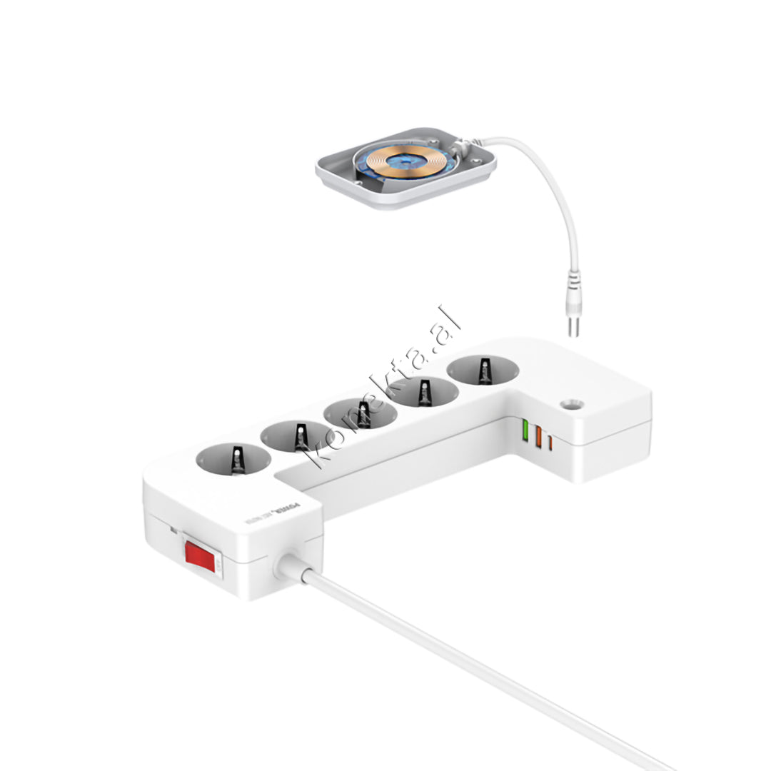 Kuti Organizimi Tavoline Me Multiprizë 5 Vendeshe, Karikim Wireless, 3 Porta Karikimi Dhe Dizenjim Si Mbeshtetese