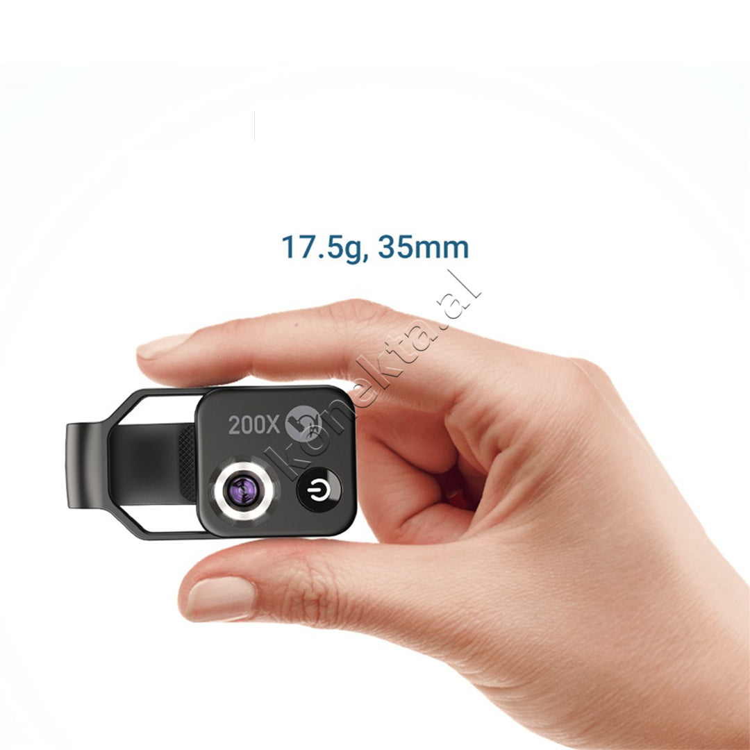 Lente Mikroskopike 200X HD Per Telefon Me Drite LED Apexel