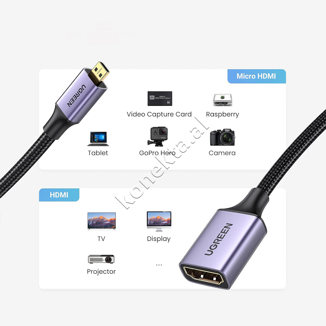 Kabell Micro HDMI - HDMI 4K 25cm Ugreen