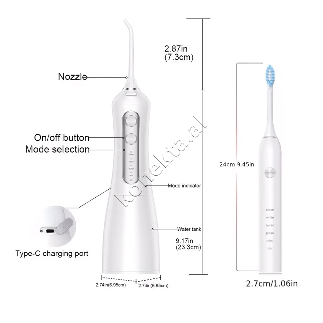 Set Elektrik 2 Ne 1 Per Kujdesin Oral Me Furçe Dhe Irrigator Dentar Senk