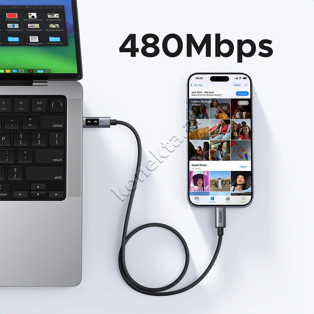 Kabell USB-C (M) Ne USB-C (M) Uno 100W 5A 1m Ugreen