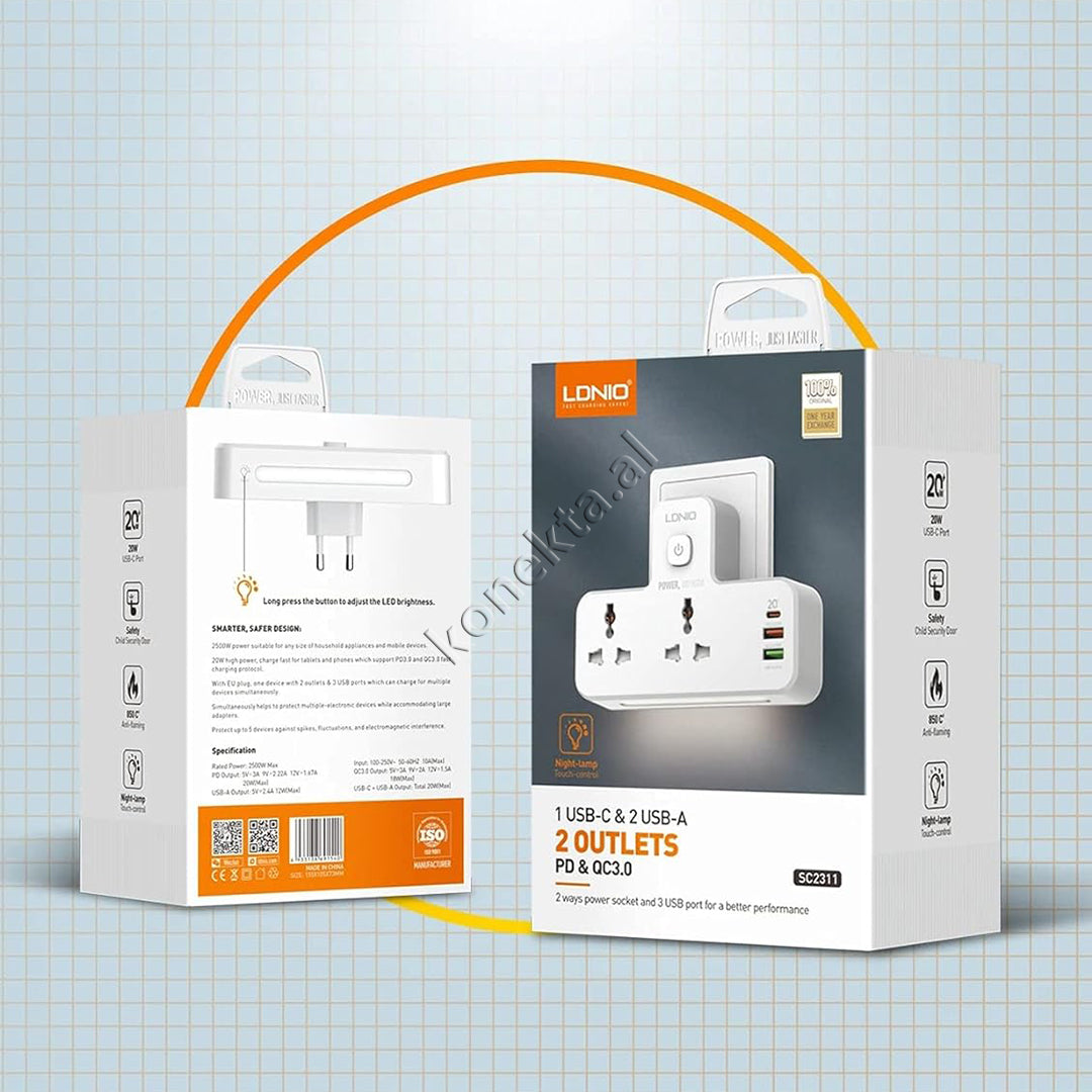 Multiprize 2 Vendeshe Me 3 Porta Karikimi Te Shpejte dhe Dritë Nate LED