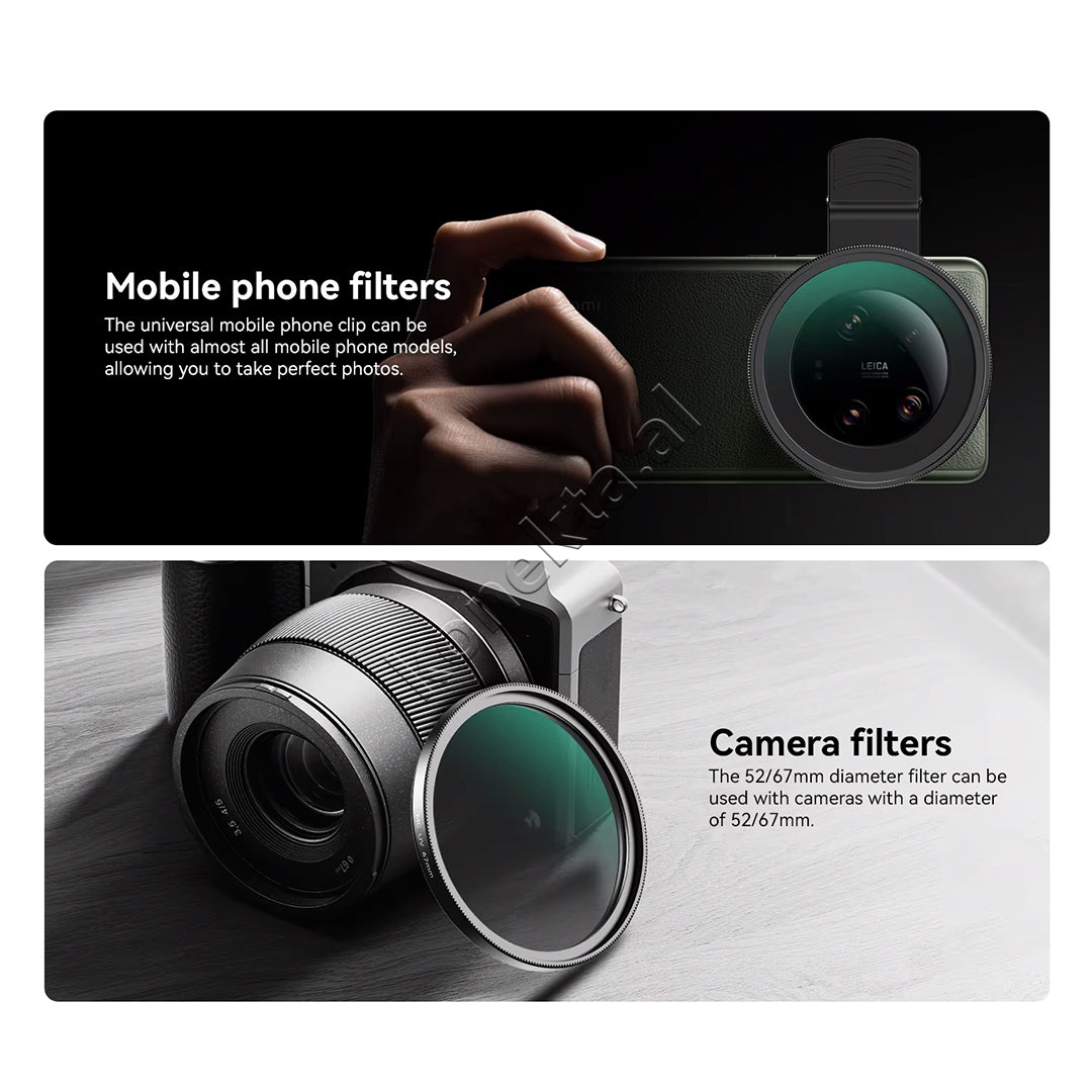 Set Filtrash CPL + UV + ND32 Me Kapese Universale 67 mm Per Smartphone Apexel