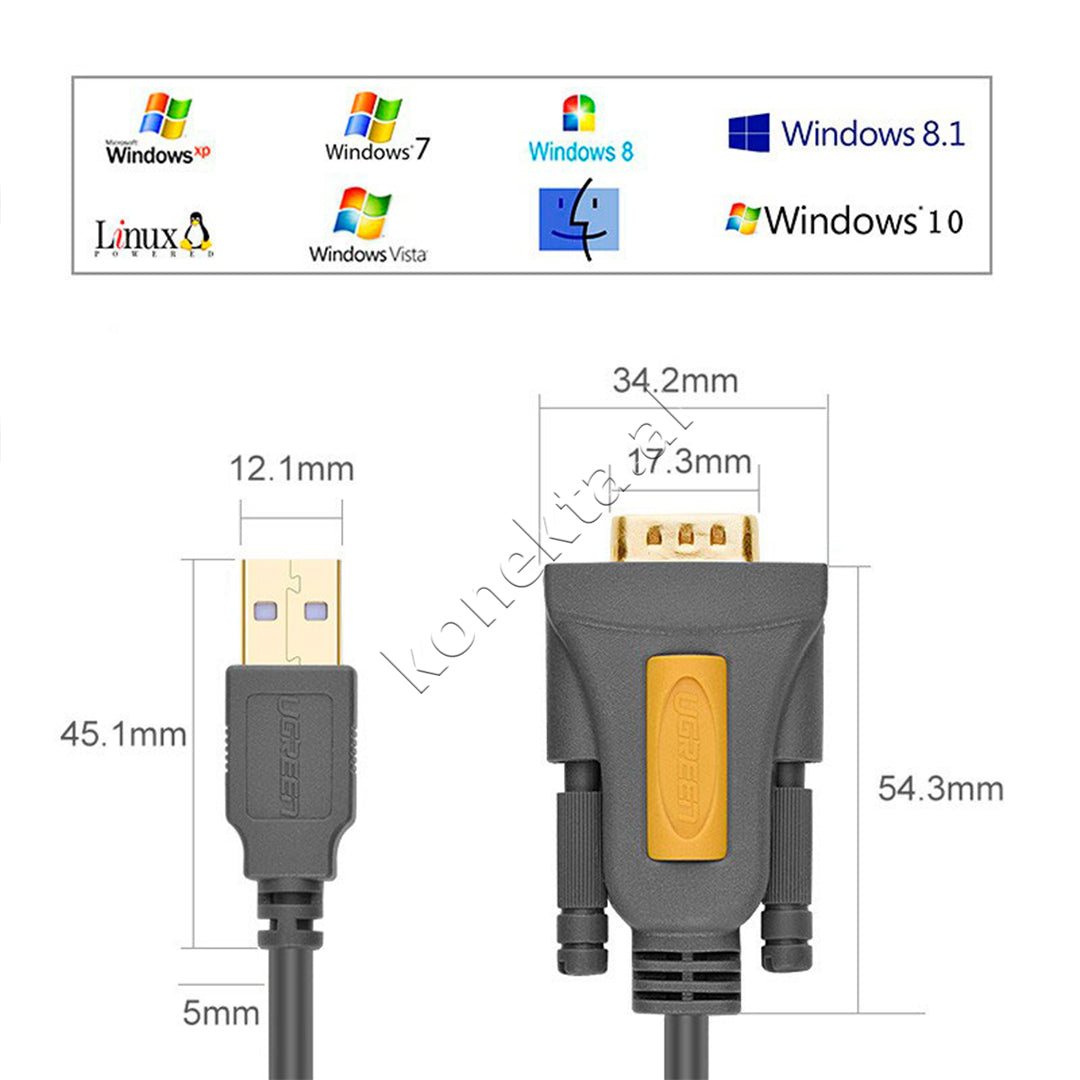 Kabell USB-A (M) Ne DB9 RS-232 (M) 1m Ugreen