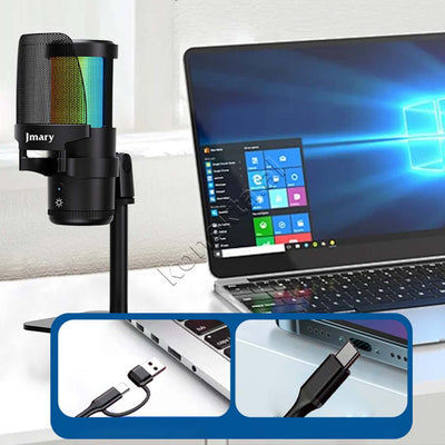 Mikrofon Profesional Me Rrotullim 360° Dhe Drita RGB Jmary