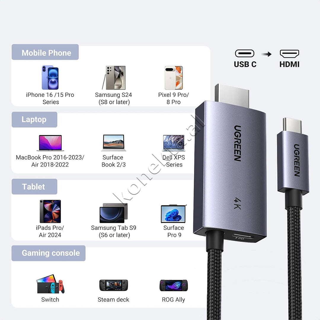Kabell USB-C (M) Ne HDMI (M) 4K Me Porte PD Ugreen 2m