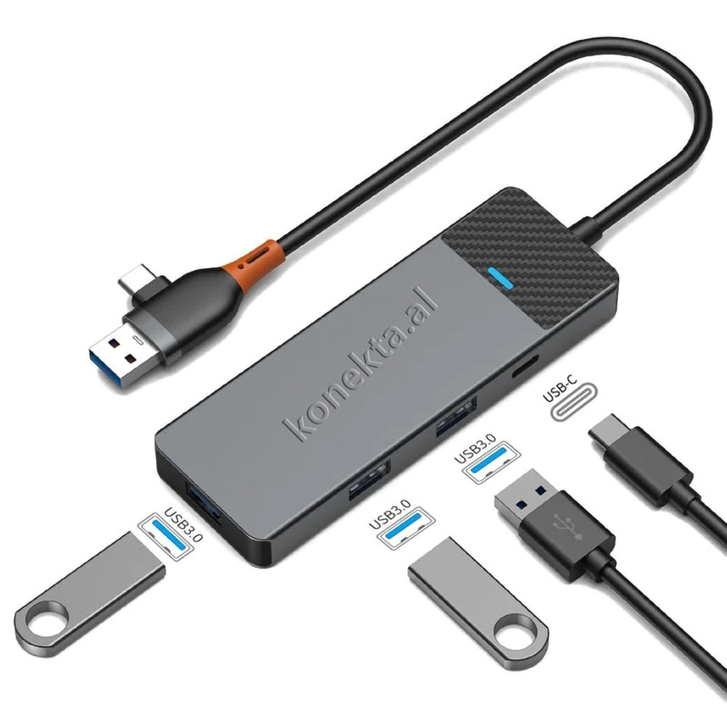 Adaptor Hub me Dalje të Dyfishtë USB-A dhe Type-C me 4 Porta