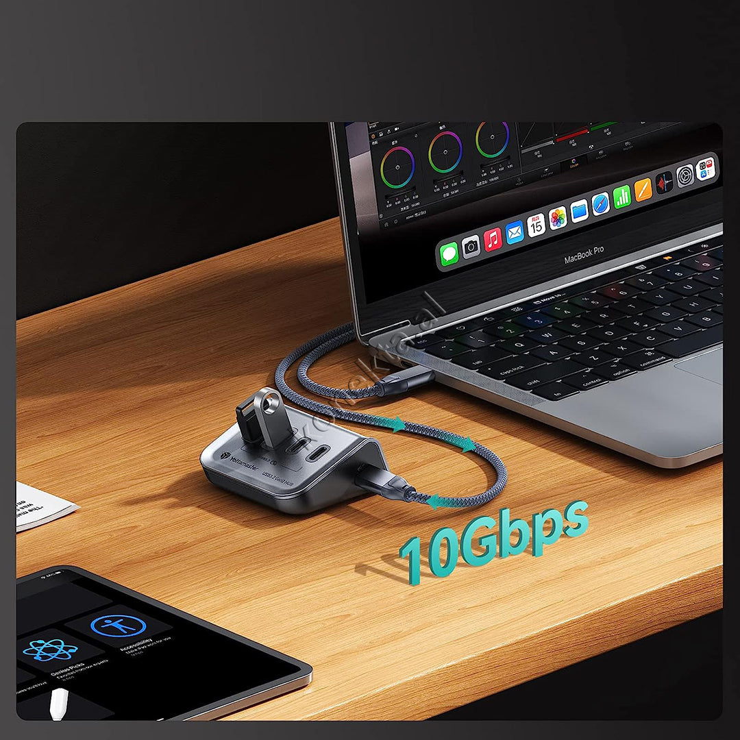 Adaptor HUB Type-C 10Gbps YottaMaster Me Shumë Porta 4 në 1 me kabëll Type-c