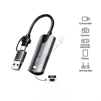 Adaptor Me Porte HDMI, Usb-A Dhe Usb-C Per Video Coteci