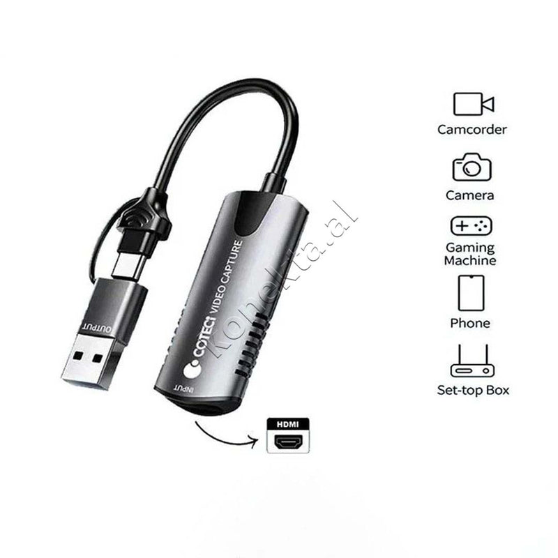 Adaptor Me Porte HDMI, Usb-A Dhe Usb-C Per Video Coteci